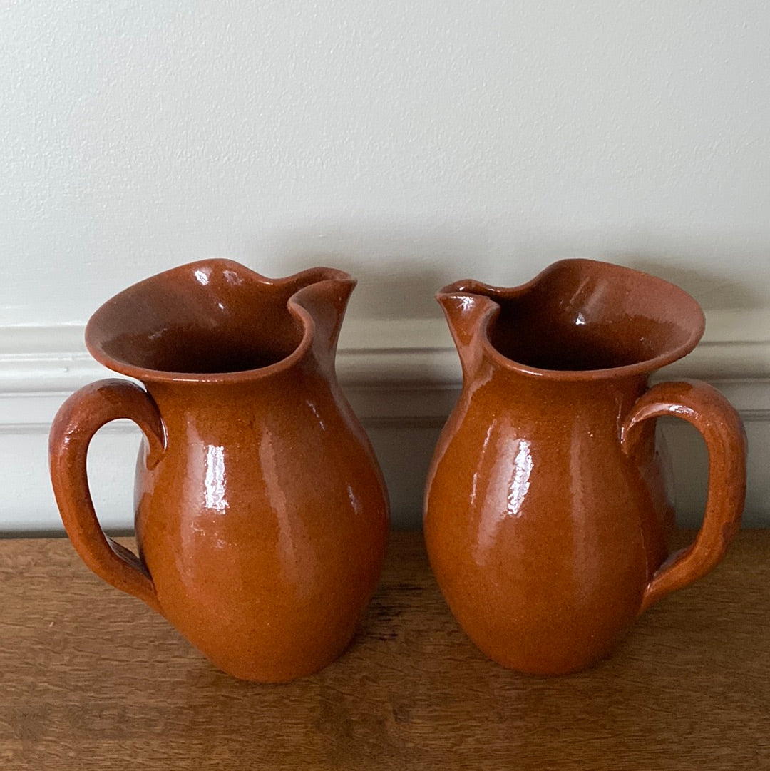 Terracotta scalloped jugs - pair