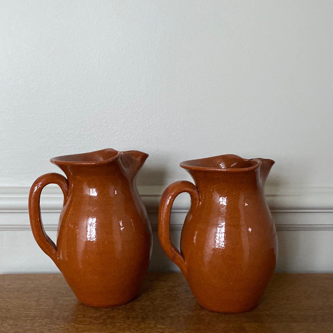 Terracotta scalloped jugs - pair